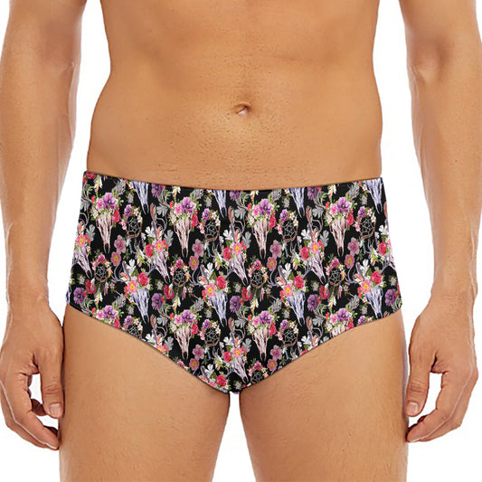 Boho Deer Skull Pattern Print Men's Triangle Swim Briefs