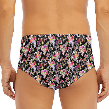 Boho Deer Skull Pattern Print Men's Triangle Swim Briefs