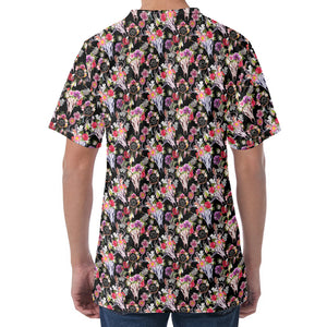 Boho Deer Skull Pattern Print Men's Velvet T-Shirt