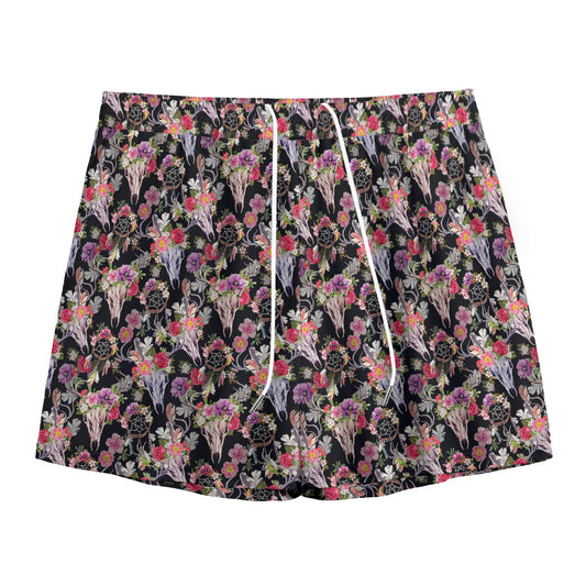Boho Deer Skull Pattern Print Mesh Shorts