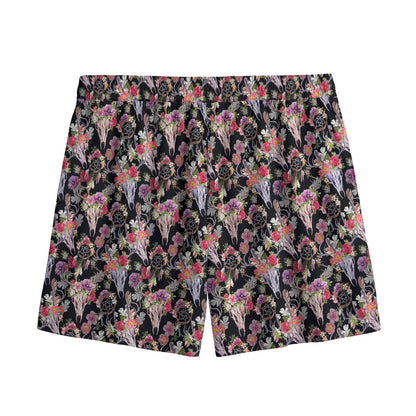 Boho Deer Skull Pattern Print Mesh Shorts
