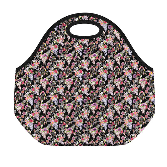 Boho Deer Skull Pattern Print Neoprene Lunch Bag