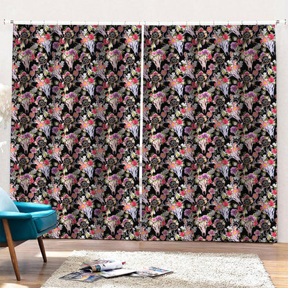 Boho Deer Skull Pattern Print Pencil Pleat Curtains