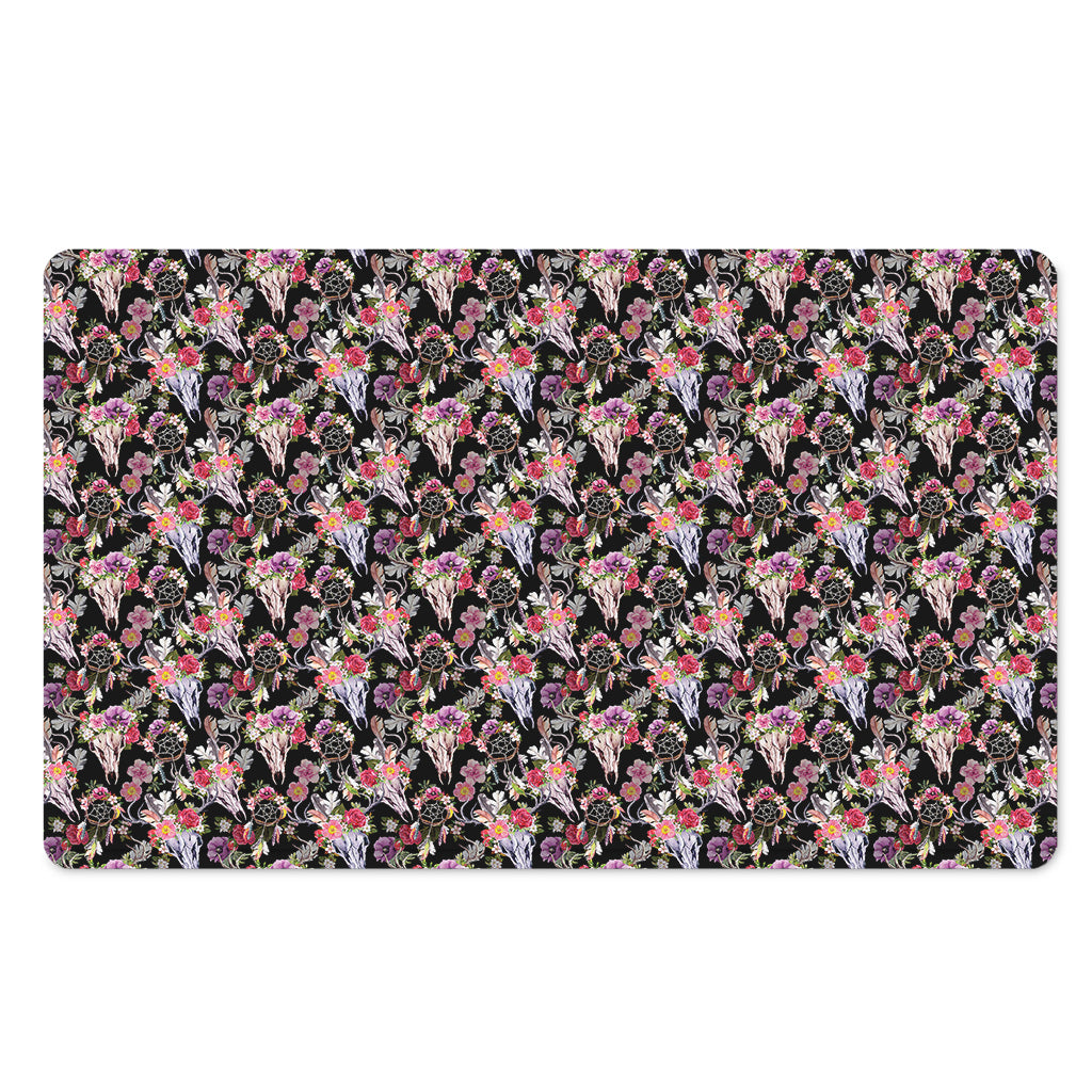 Boho Deer Skull Pattern Print Polyester Doormat