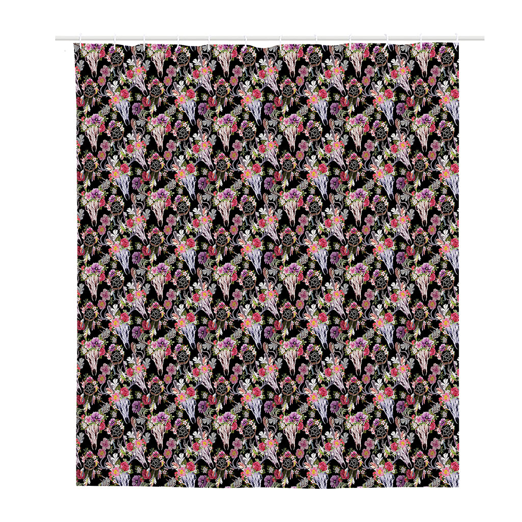 Boho Deer Skull Pattern Print Polyester Shower Curtain