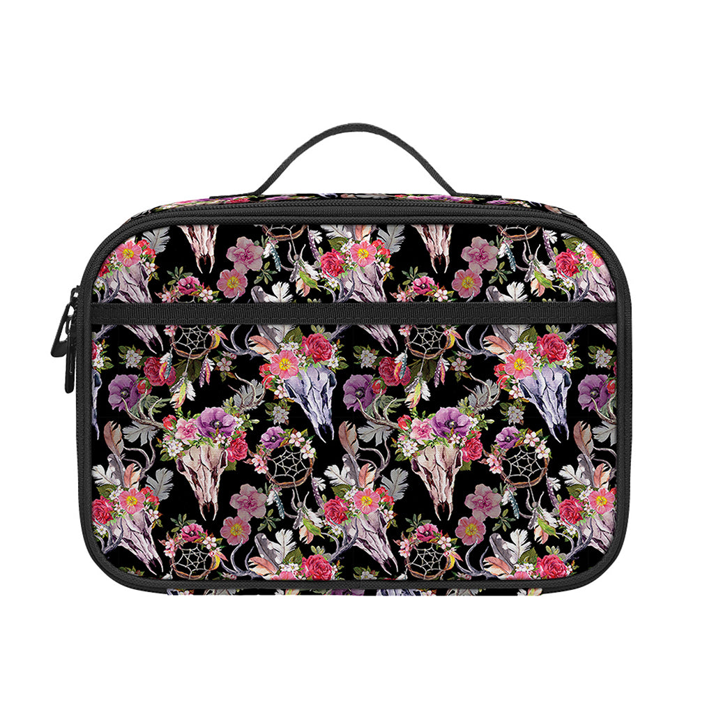 Boho Deer Skull Pattern Print Portable Lunch Bag