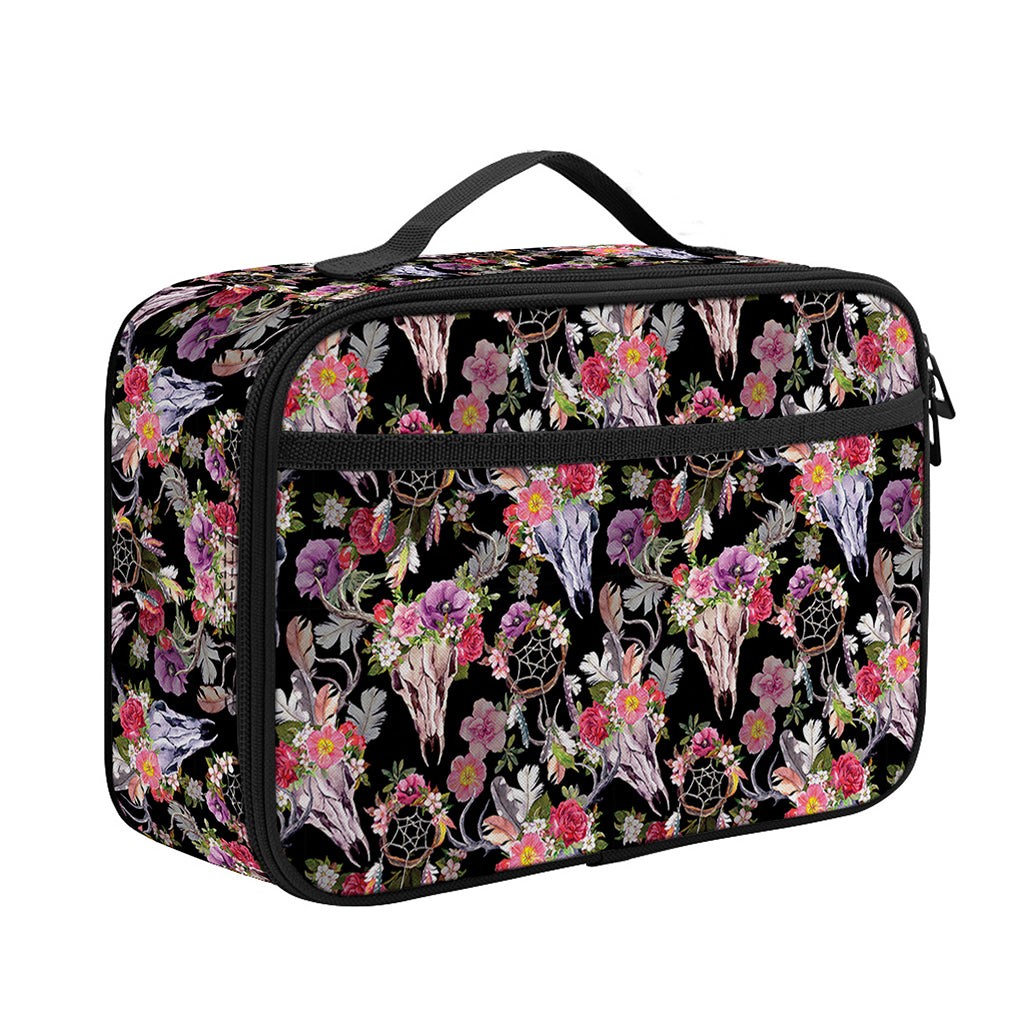 Boho Deer Skull Pattern Print Portable Lunch Bag