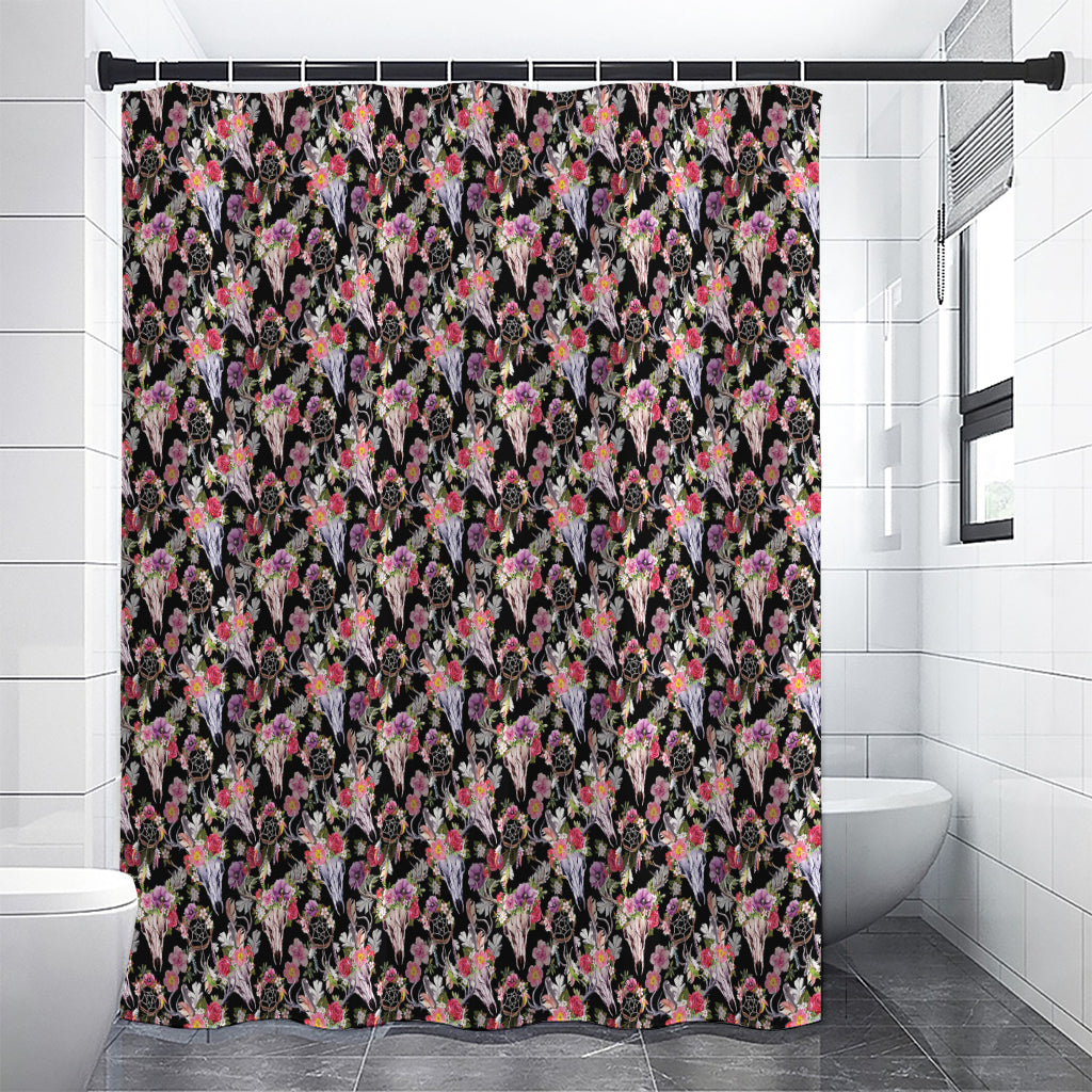 Boho Deer Skull Pattern Print Premium Shower Curtain