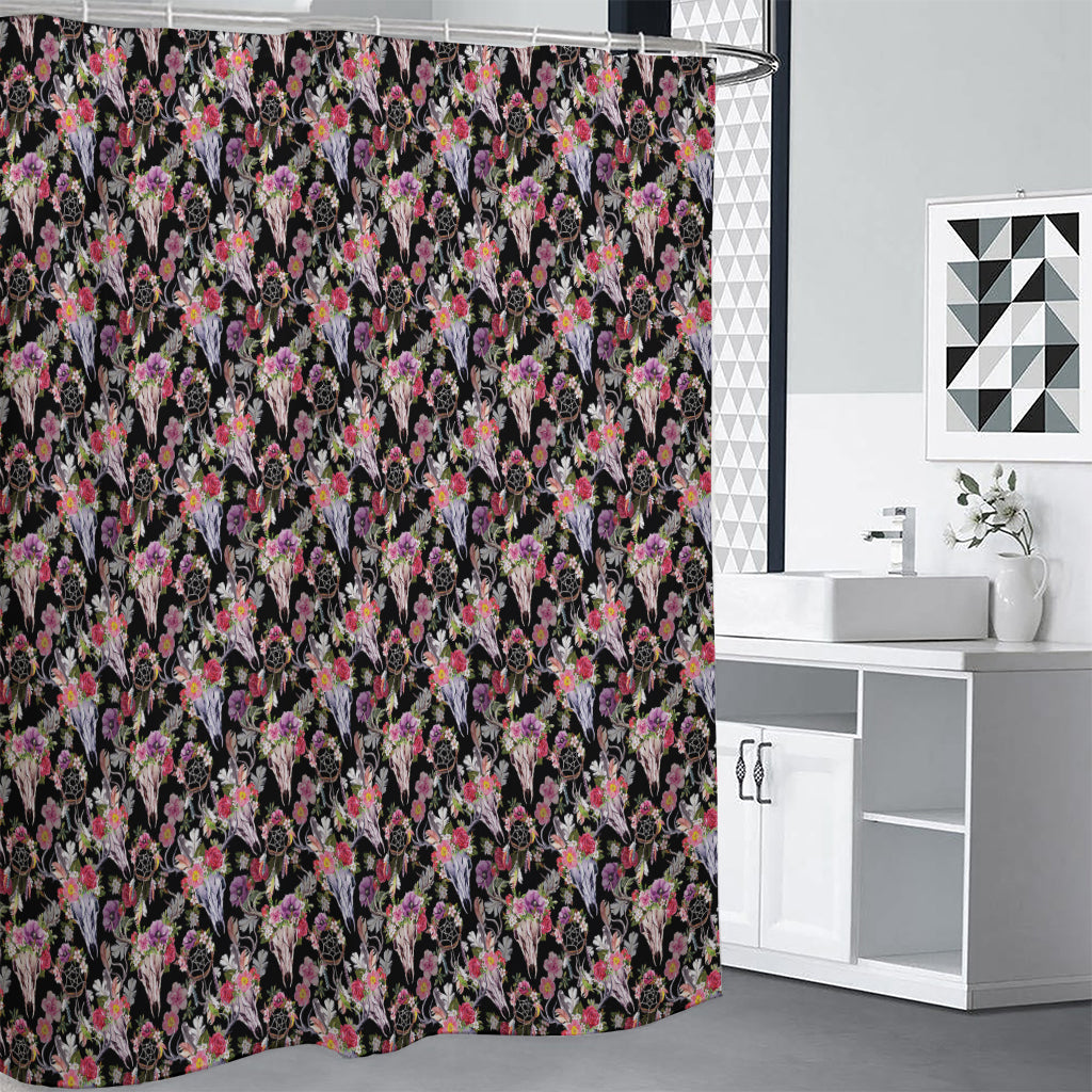 Boho Deer Skull Pattern Print Premium Shower Curtain