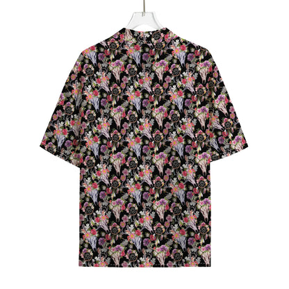 Boho Deer Skull Pattern Print Rayon Hawaiian Shirt