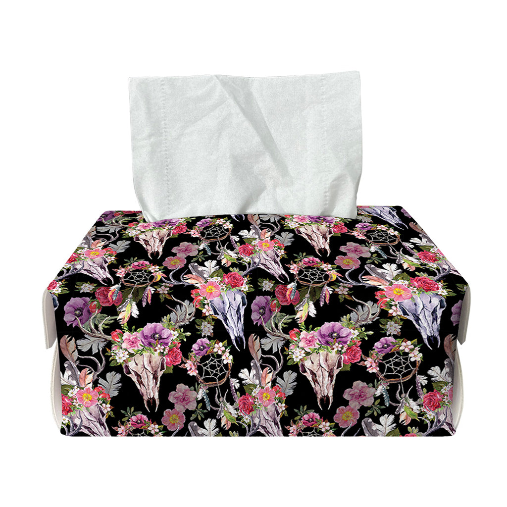 Boho Deer Skull Pattern Print Rectangle Tissue Box Cover
