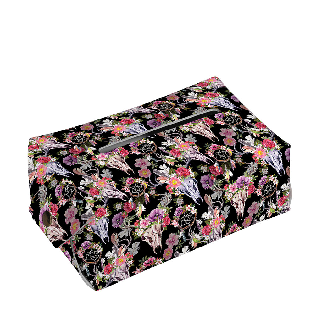 Boho Deer Skull Pattern Print Rectangle Tissue Box Cover