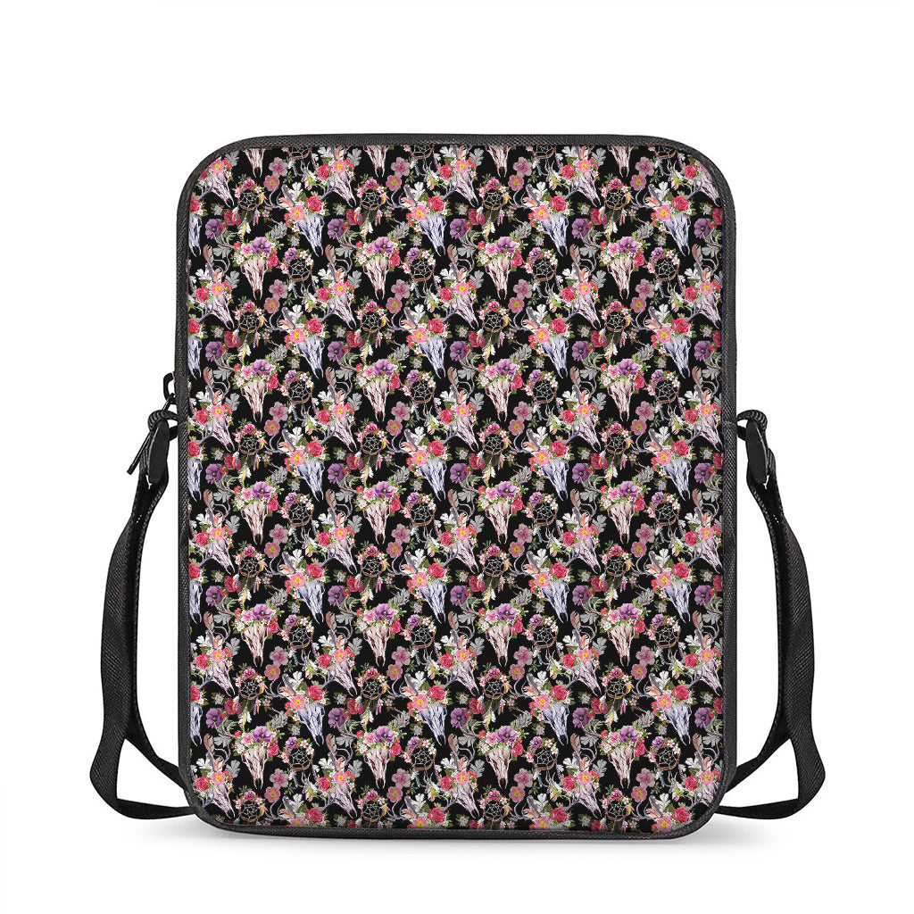 Boho Deer Skull Pattern Print Rectangular Crossbody Bag