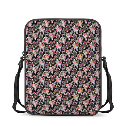 Boho Deer Skull Pattern Print Rectangular Crossbody Bag