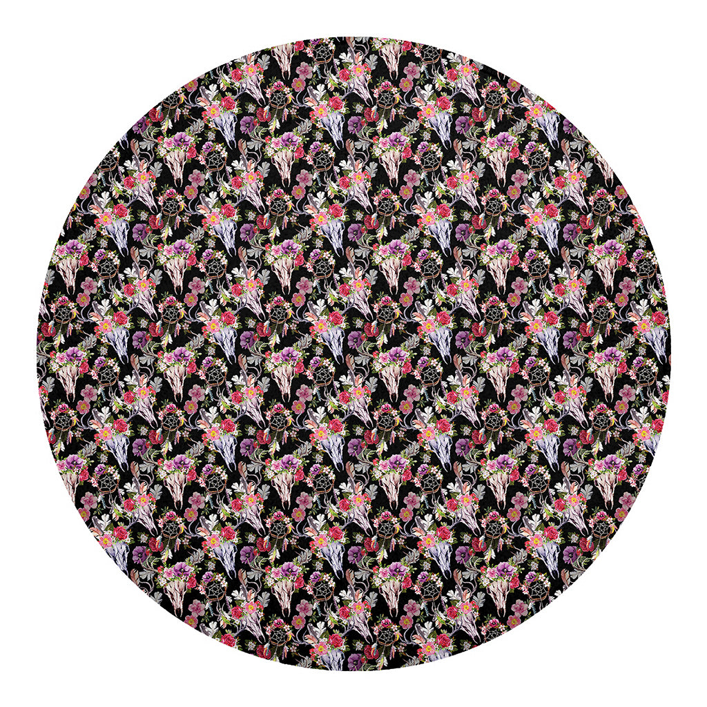 Boho Deer Skull Pattern Print Round Blanket
