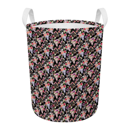 Boho Deer Skull Pattern Print Round Laundry Basket