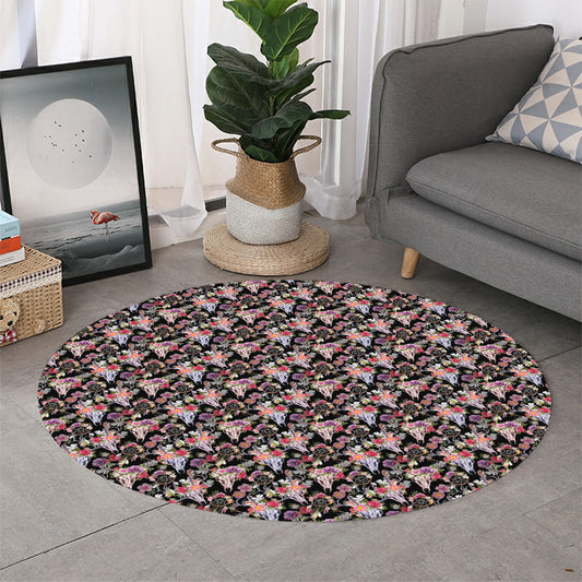 Boho Deer Skull Pattern Print Round Rug