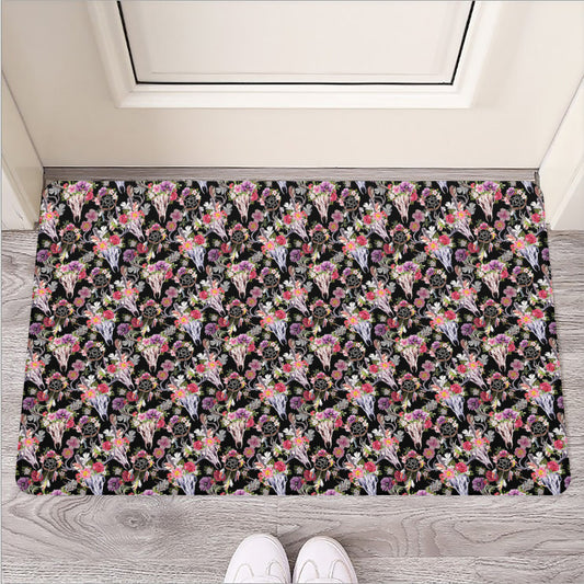 Boho Deer Skull Pattern Print Rubber Doormat