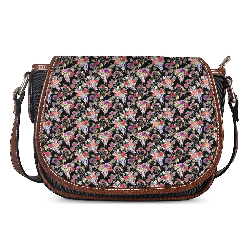 Boho Deer Skull Pattern Print Saddle Bag
