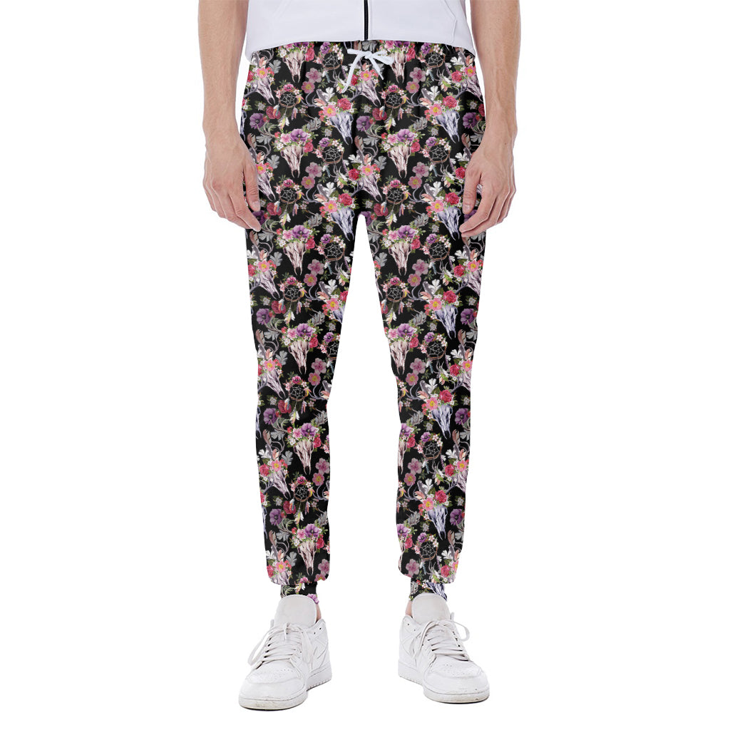Boho Deer Skull Pattern Print Scuba Joggers