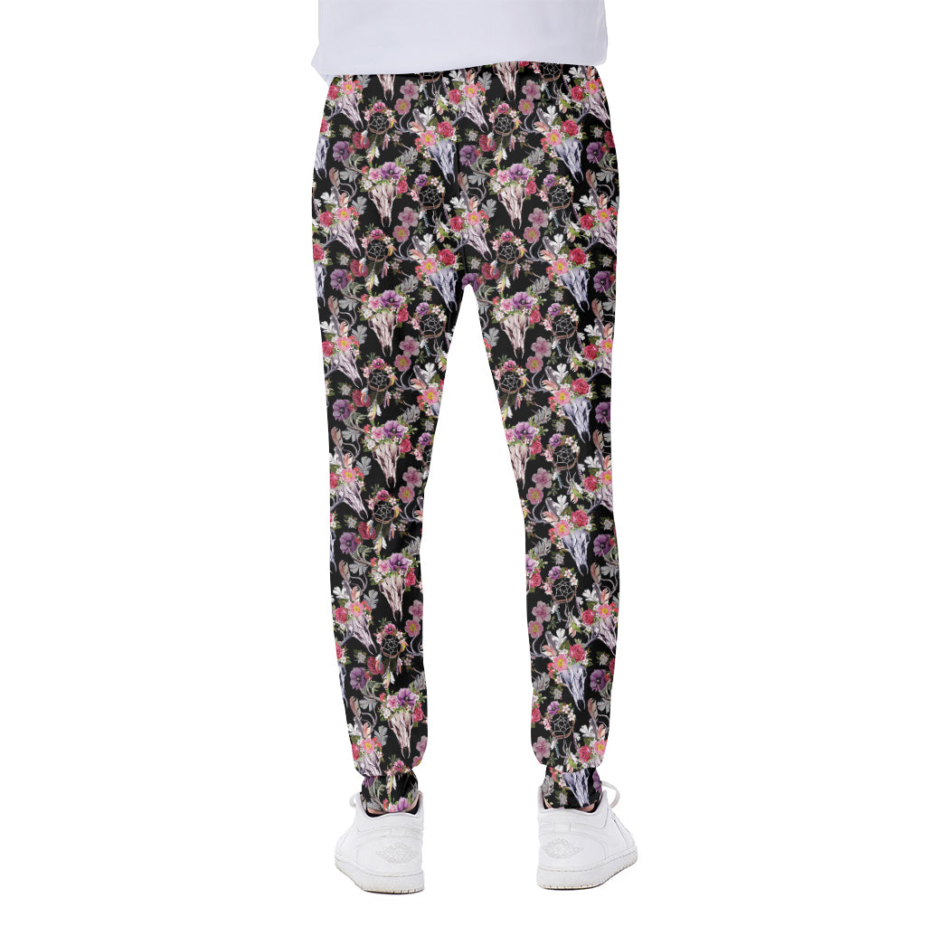 Boho Deer Skull Pattern Print Scuba Joggers