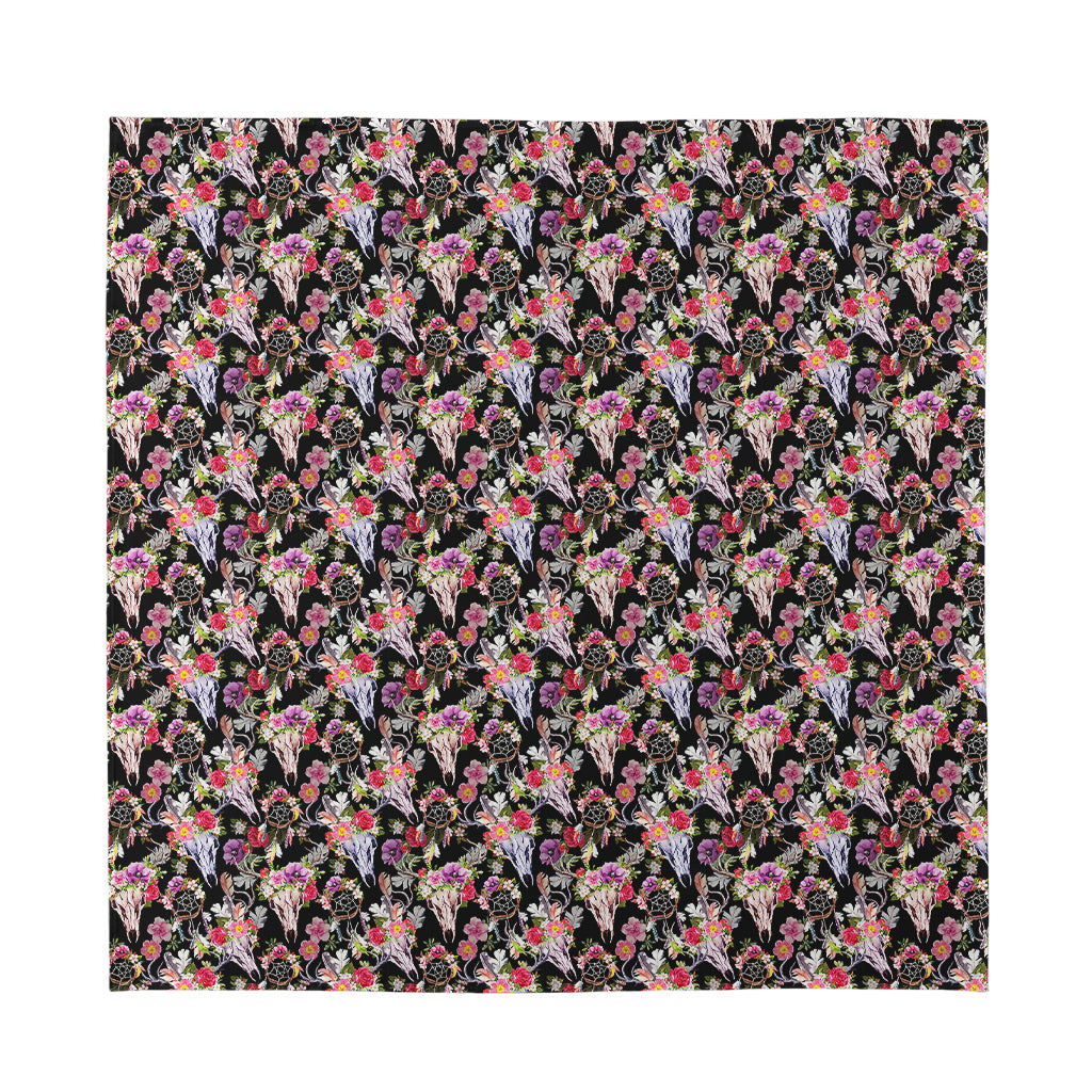 Boho Deer Skull Pattern Print Silk Bandana