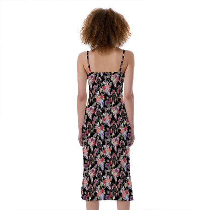 Boho Deer Skull Pattern Print Slim Fit Midi Cami Dress