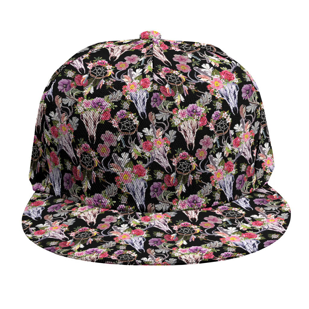 Boho Deer Skull Pattern Print Snapback Cap