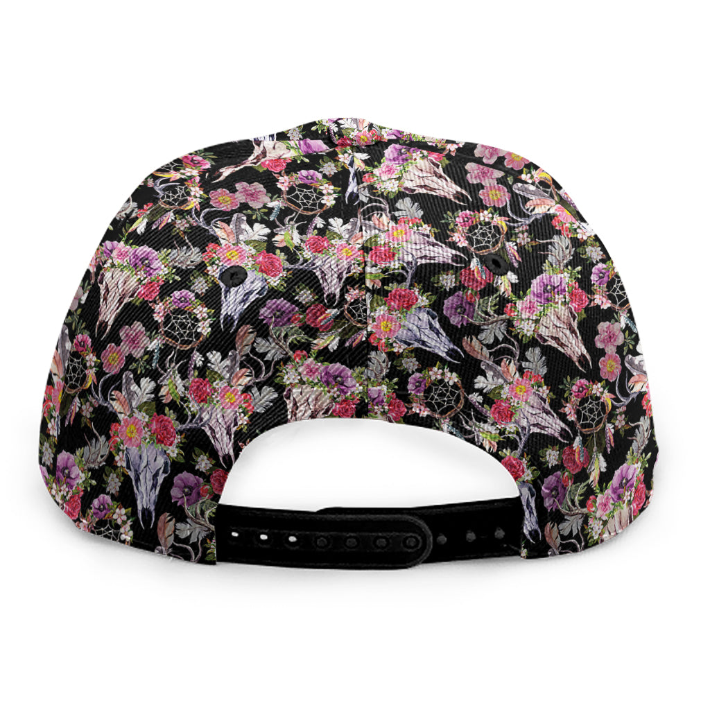 Boho Deer Skull Pattern Print Snapback Cap