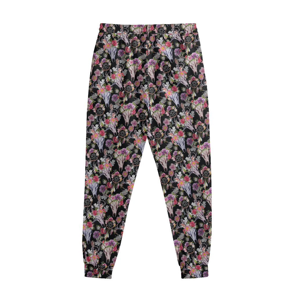 Boho Deer Skull Pattern Print Sweatpants