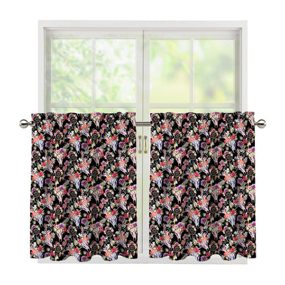 Boho Deer Skull Pattern Print Tier Curtains