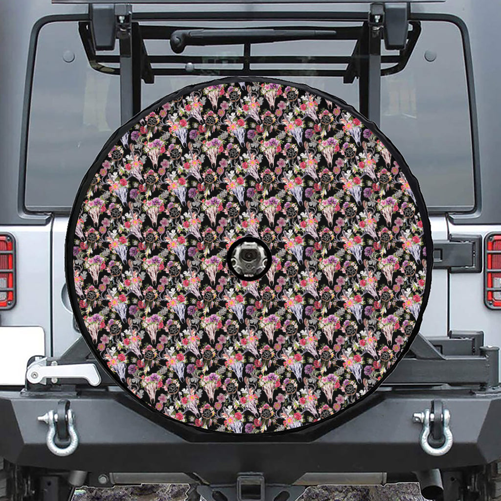 Boho Deer Skull Pattern Print Tire Cover With Camera Hole