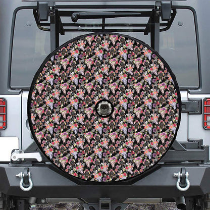 Boho Deer Skull Pattern Print Tire Cover With Camera Hole