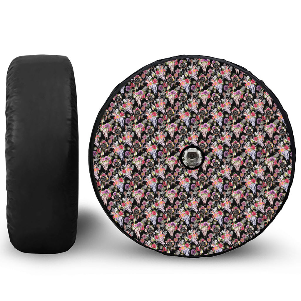 Boho Deer Skull Pattern Print Tire Cover With Camera Hole