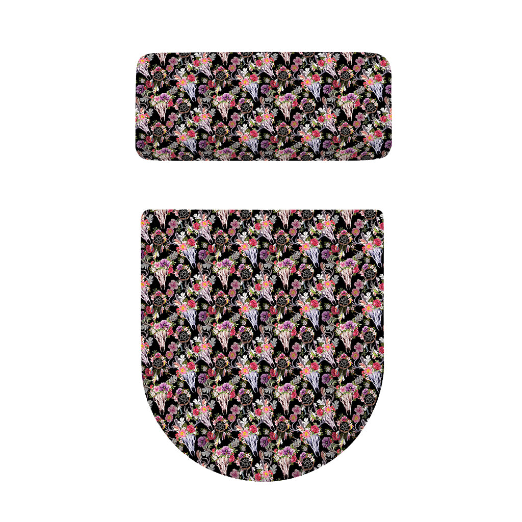 Boho Deer Skull Pattern Print Toilet Lid And Tank Cover Set