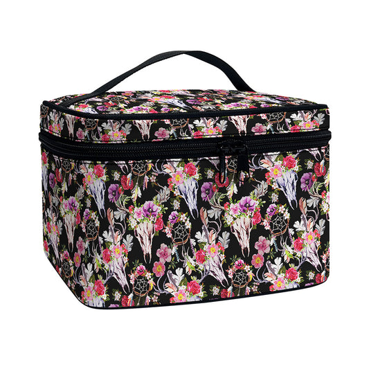 Boho Deer Skull Pattern Print Travel Makeup Bag