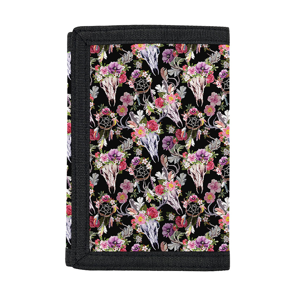 Boho Deer Skull Pattern Print Trifold Wallet