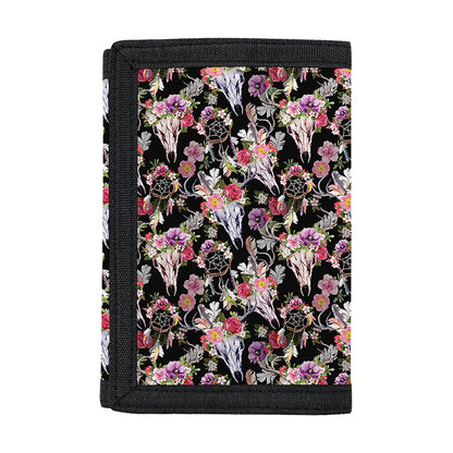 Boho Deer Skull Pattern Print Trifold Wallet