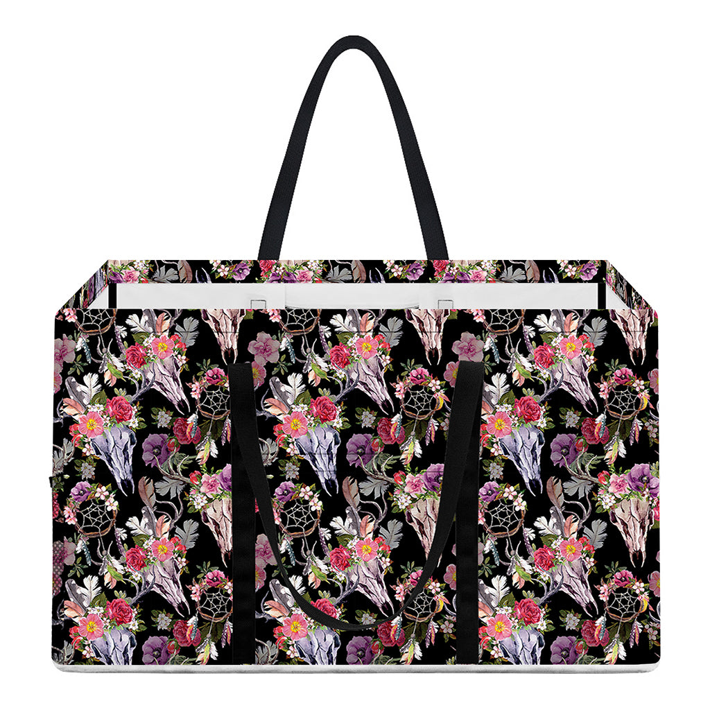 Boho Deer Skull Pattern Print Utility Tote Bag