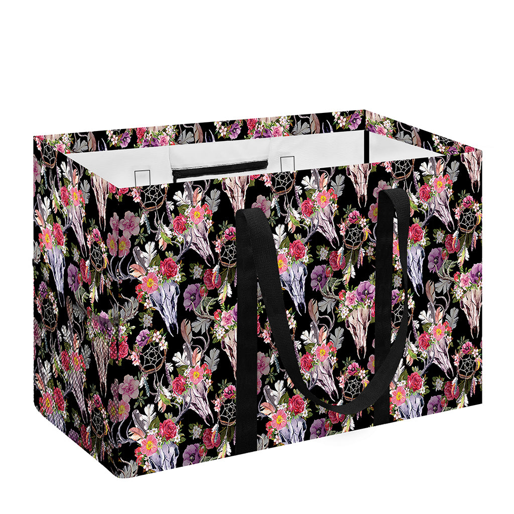 Boho Deer Skull Pattern Print Utility Tote Bag
