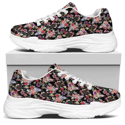 Boho Deer Skull Pattern Print White Chunky Shoes