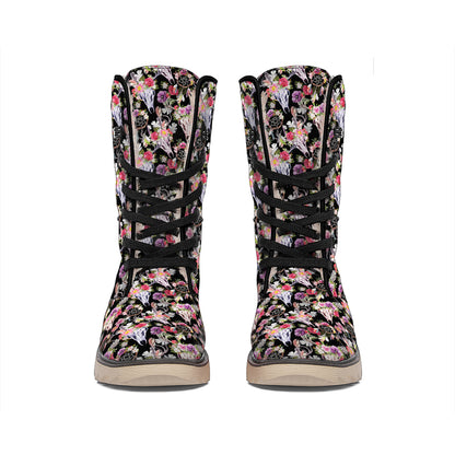 Boho Deer Skull Pattern Print Winter Boots
