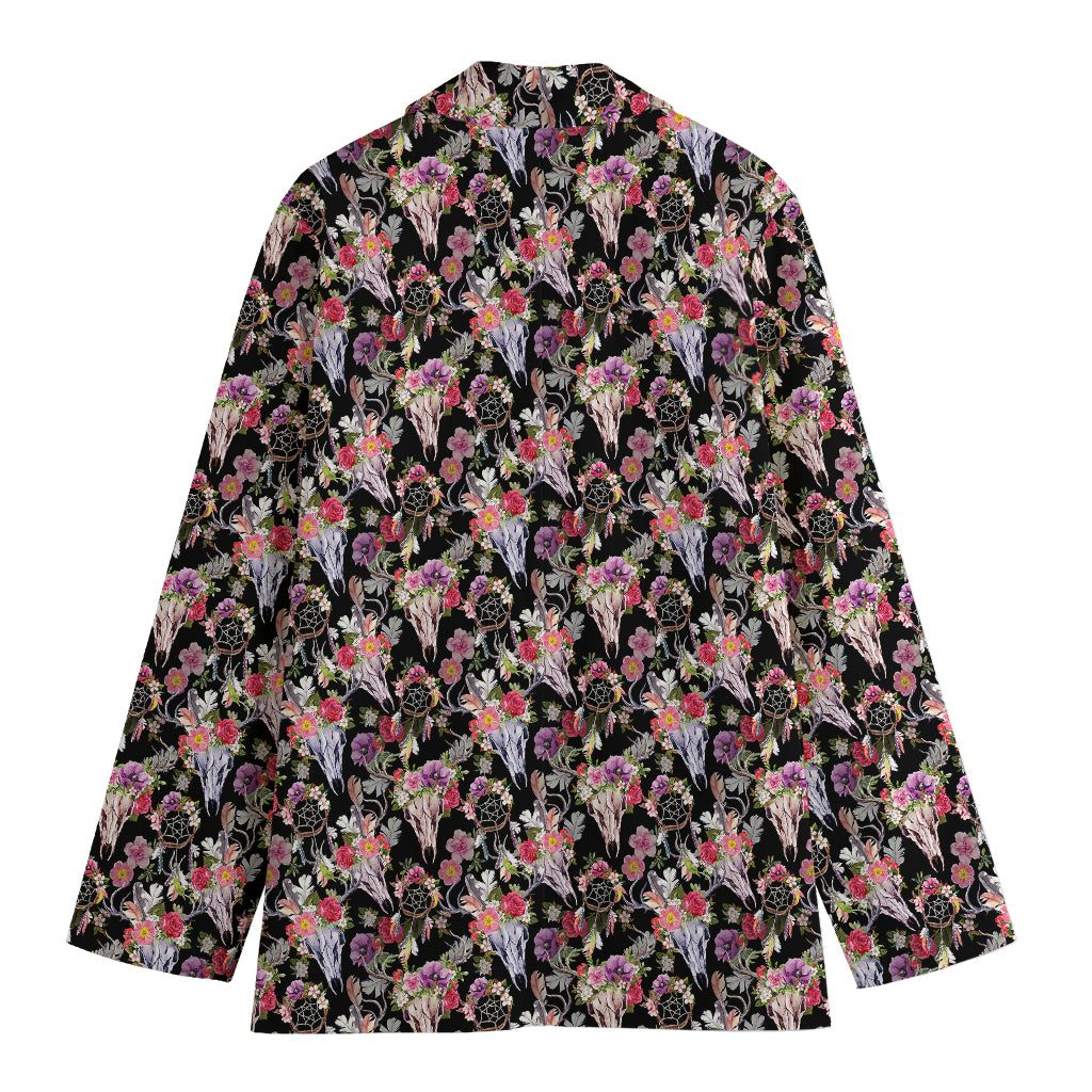 Boho Deer Skull Pattern Print Women's Blazer