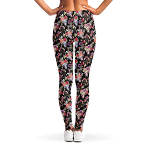 Boho Deer Skull Pattern Print Women's Leggings