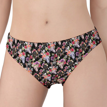 Boho Deer Skull Pattern Print Women's Panties