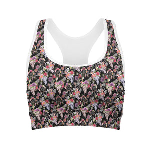 Boho Deer Skull Pattern Print Women's Sports Bra