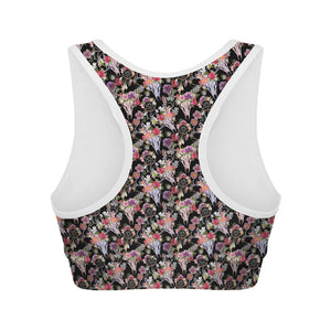 Boho Deer Skull Pattern Print Women's Sports Bra