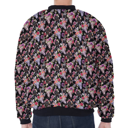 Boho Deer Skull Pattern Print Zip Sleeve Bomber Jacket