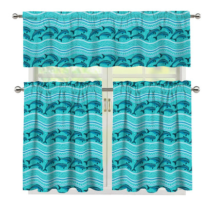 Boho Dolphin Pattern Print 3 Piece Kitchen Curtains