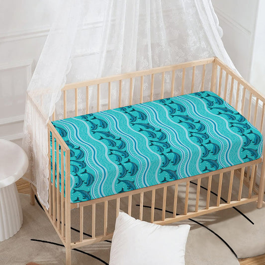 Boho Dolphin Pattern Print Baby Crib Sheet